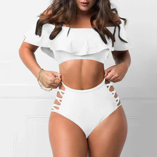 Stilla | Skulderfri Bikini sæt med flæser