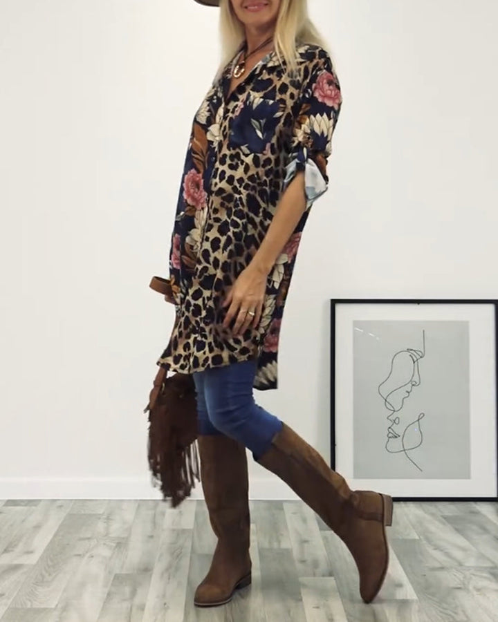 Stilla | Patchwork Skjorte med Leopardmønster
