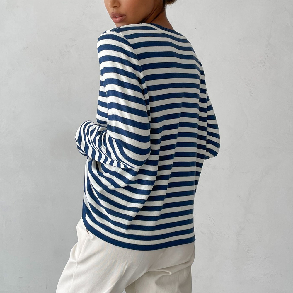 Stilla | Stribet Skjortebluse Med Ribkrave