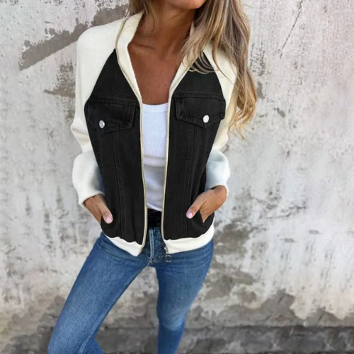 Stilla | Bomber Denim Look Med Lomme Detaljer og Behagelig Pasform