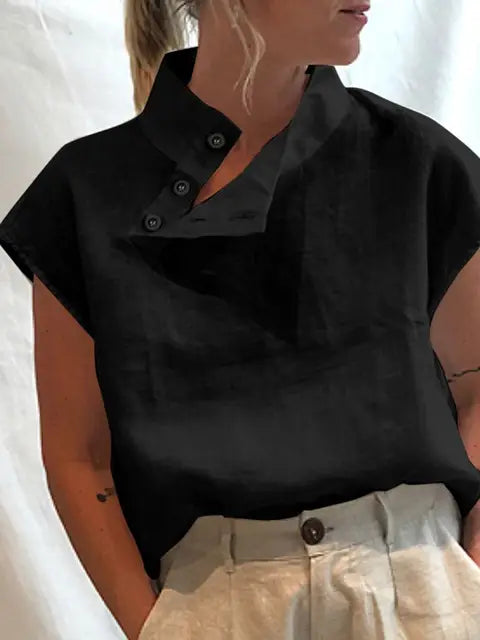 Stilla | Elegant Kortærmet Bluse Af Bomuld Og Linned
