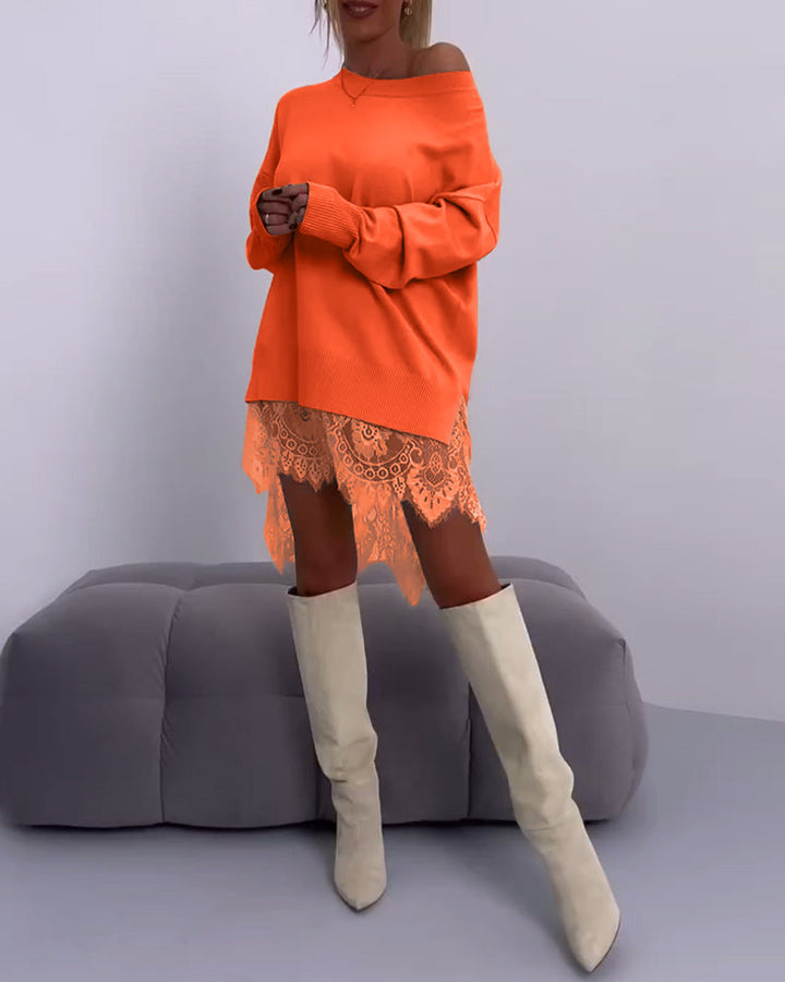 Stilla | Ensfarvet Skulderfri Smal Sweater