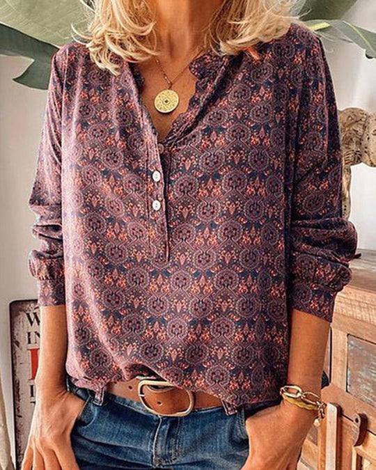 Stilla | Bluse Med Lange Ærmer Og Vintage Mønster