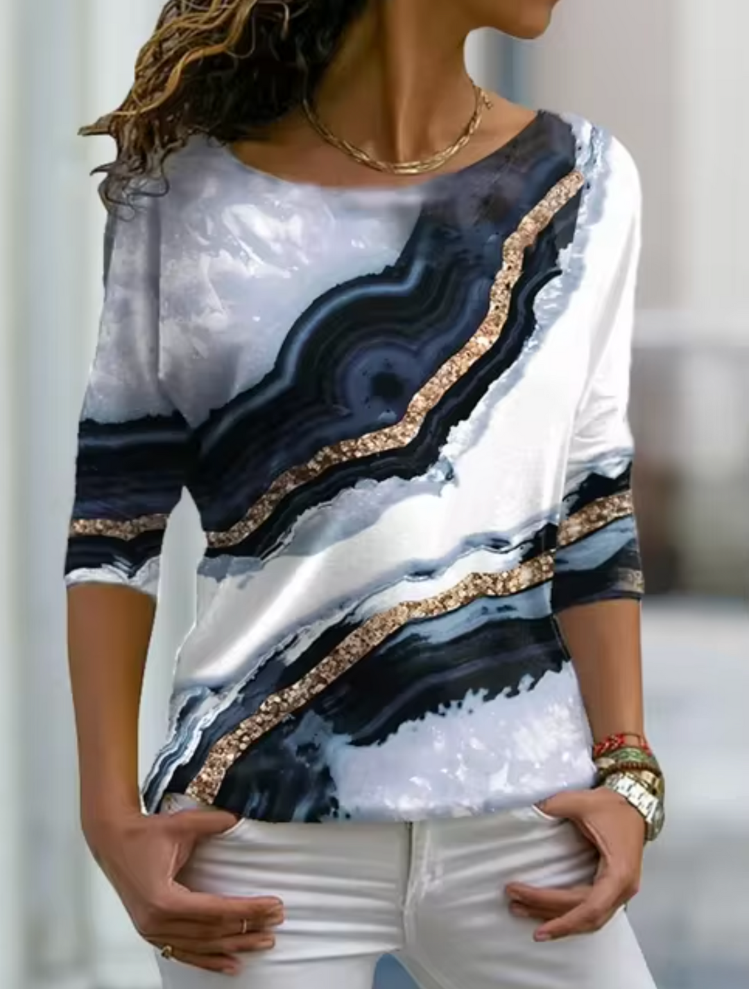 Stilla | Langærmet T-shirt med marmorprint