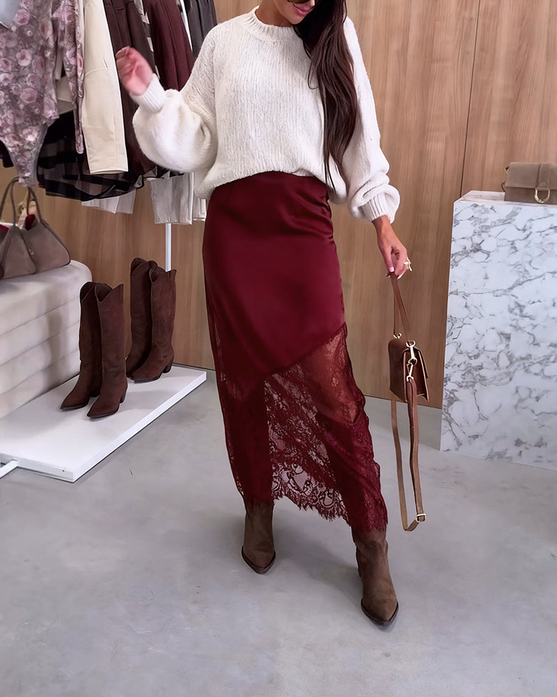 Stilla | Satin nederdel med spids patchwork