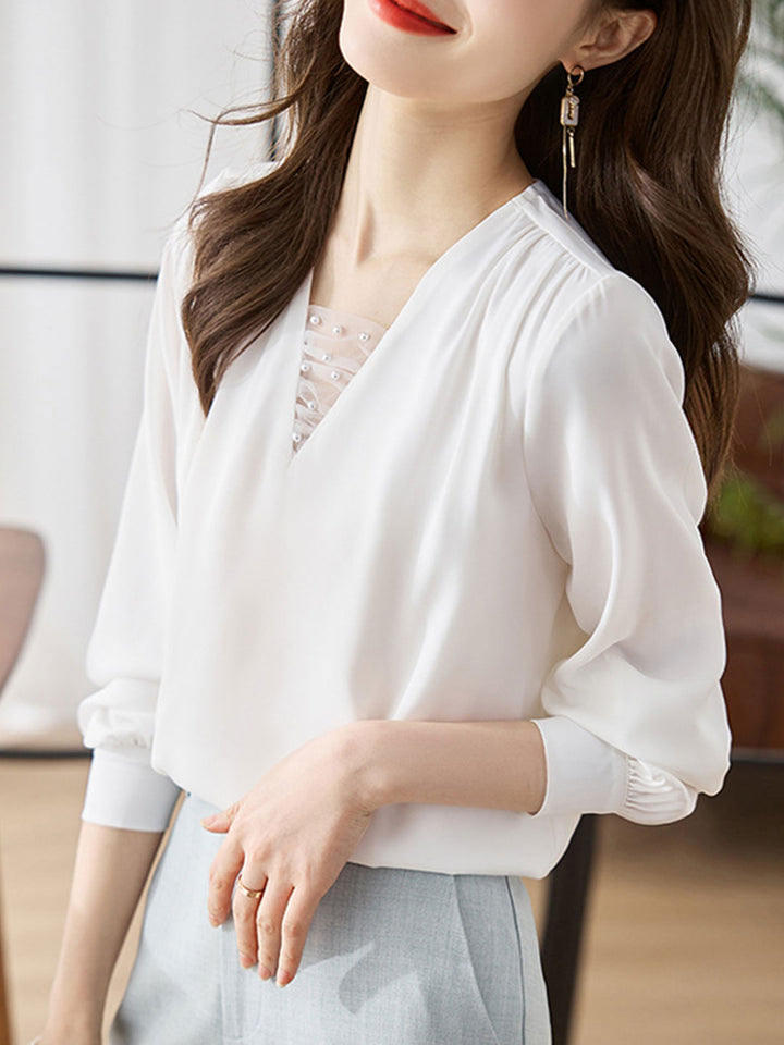 Stilla | Bluse Langærmet V-hals Chiffon Bluse