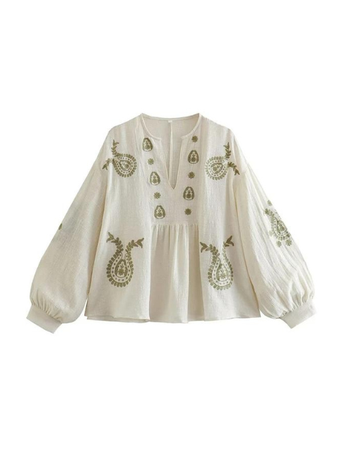 Stilla | Bluse med lanternærmer og broderi