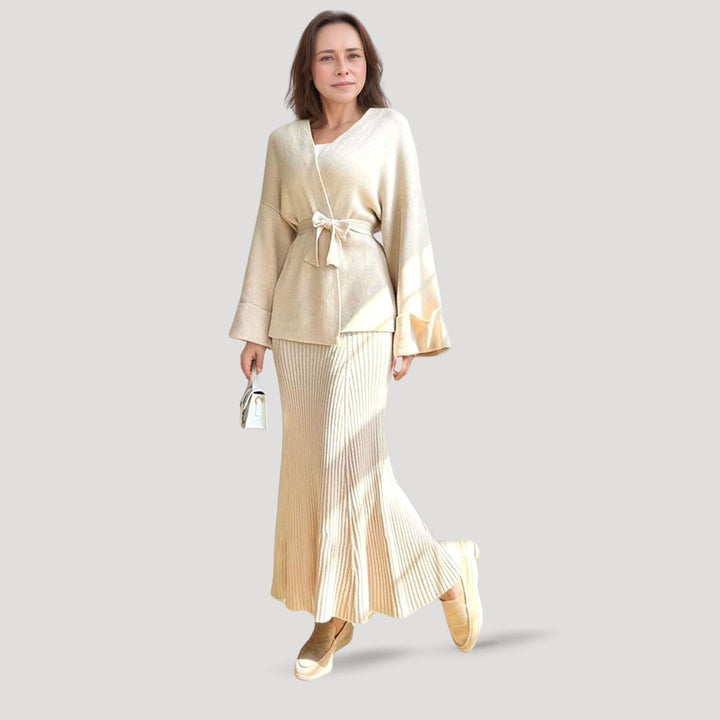 Stilla | Chic Strikket Wrap Strikketrøje Og Nederdel Sæt