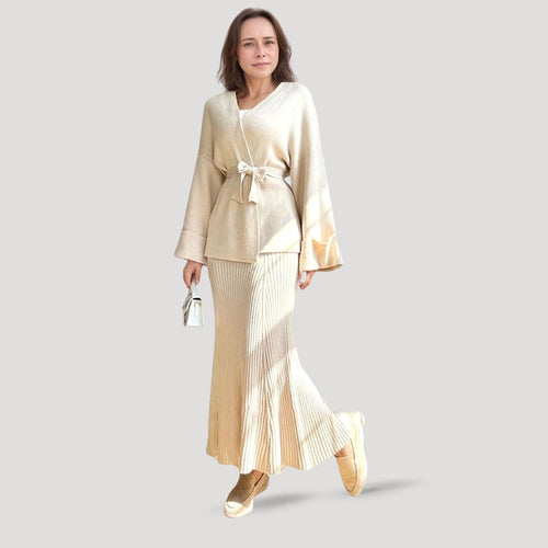 Stilla | Chic Strikket Wrap Strikketrøje Og Nederdel Sæt