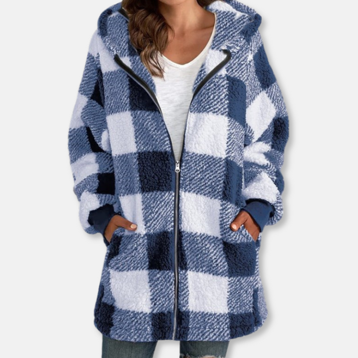 Stilla | Hættepullover Plus Size Pasform Rute-mønster Blødt strikmateriale Fuldt lynlås