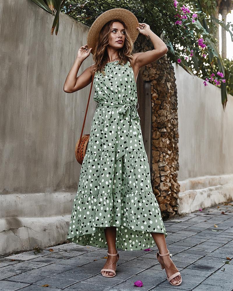 Stilla | Polka Dot Ærmeløs Lang Kjole