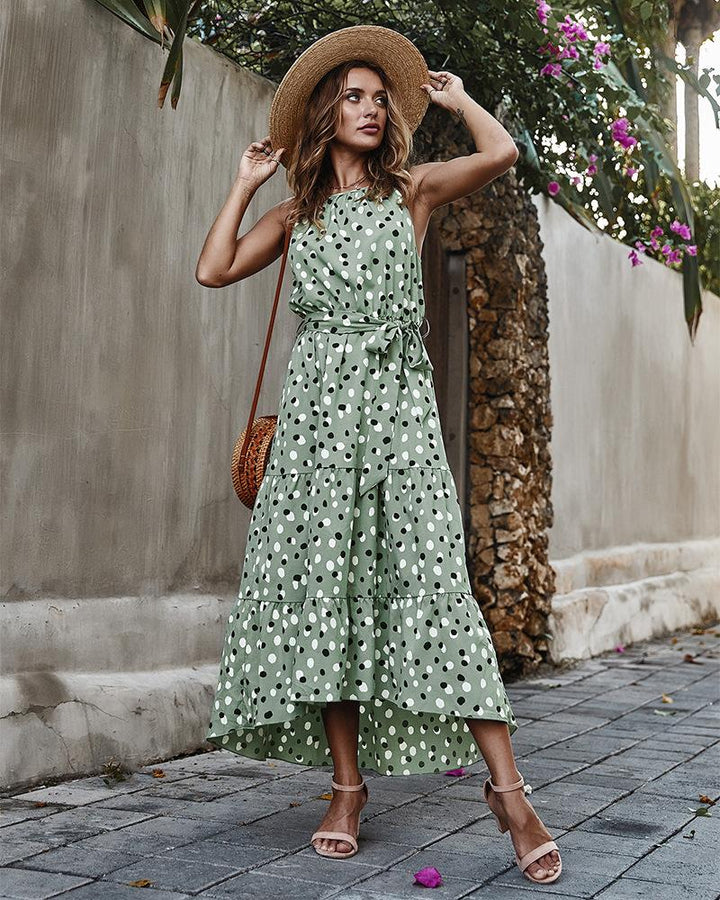 Stilla | Polka Dot Ærmeløs Lang Kjole