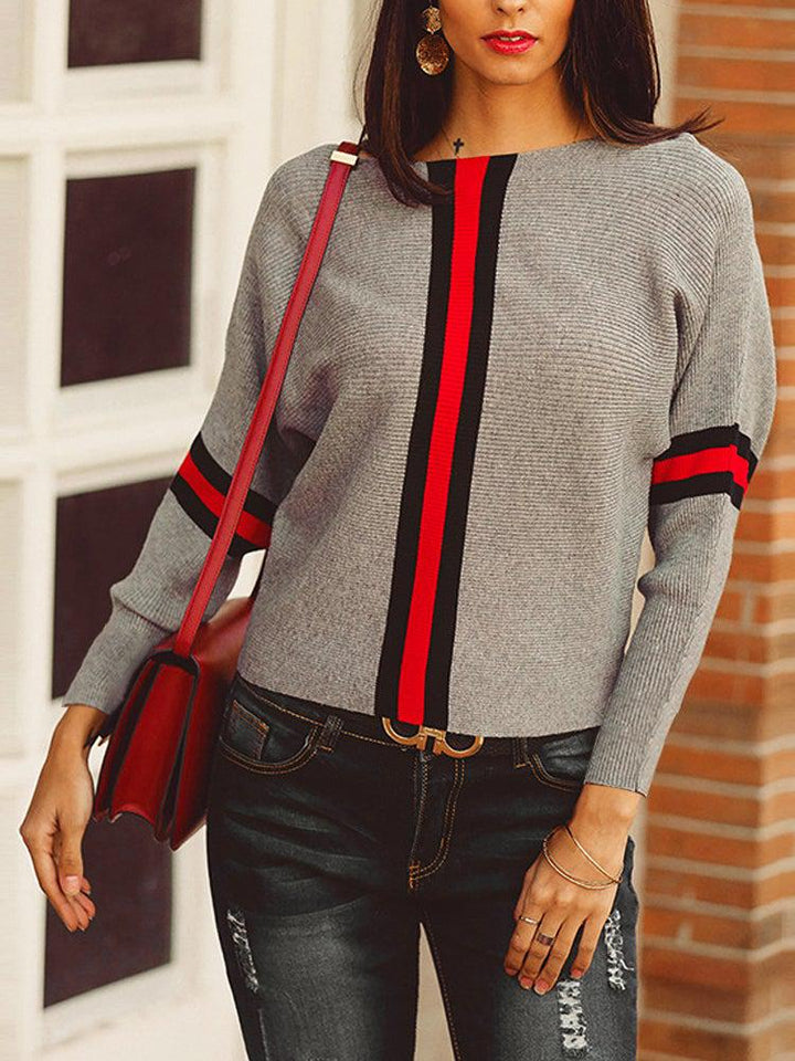 Stilla | Grå Stribet Pullover Rød Boston