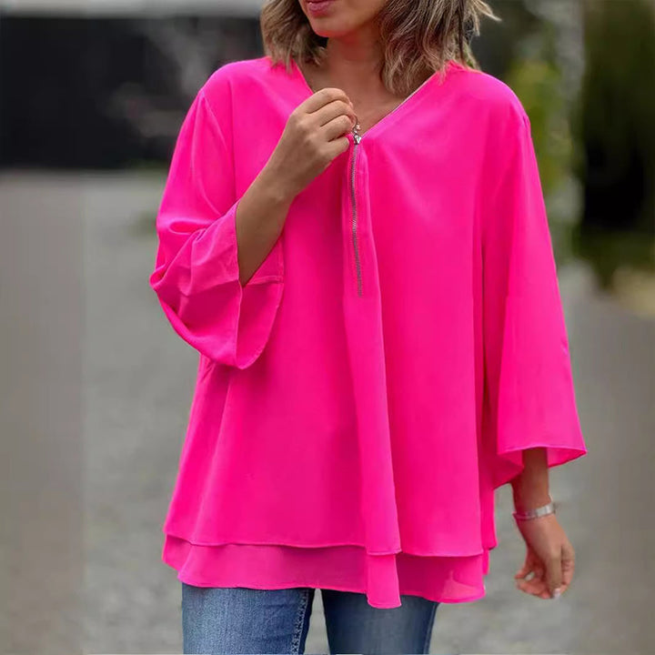 Stilla | V-hals Flydende Lynlåse T-shirt