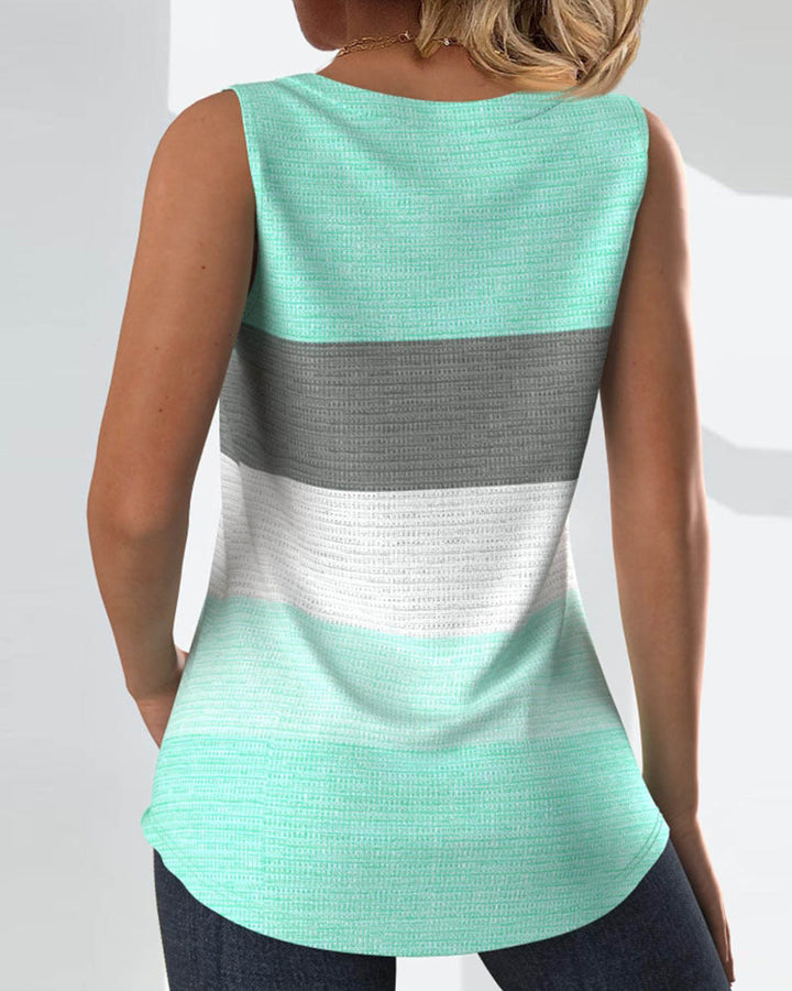Stilla | Stribet tanktop med knapper og plisseringer