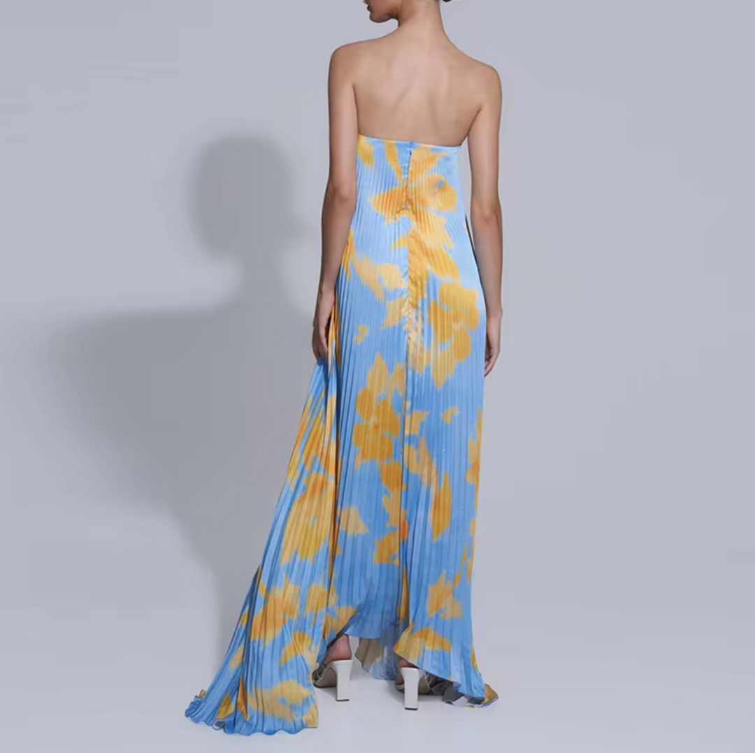 Stilla | Lange Bandeau Blomster Mønster Og Folder Kjole