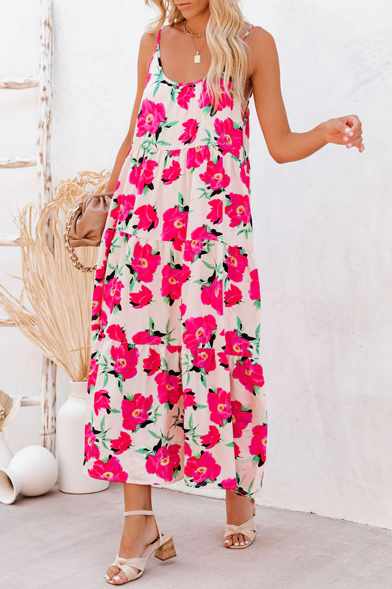 Stilla | Koa Pocketed Floral Tiered Midi Kjole