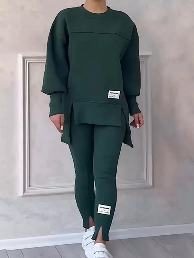 Stilla | Elegant sweater med patchwork og leggings sæt Ideel til vinteren