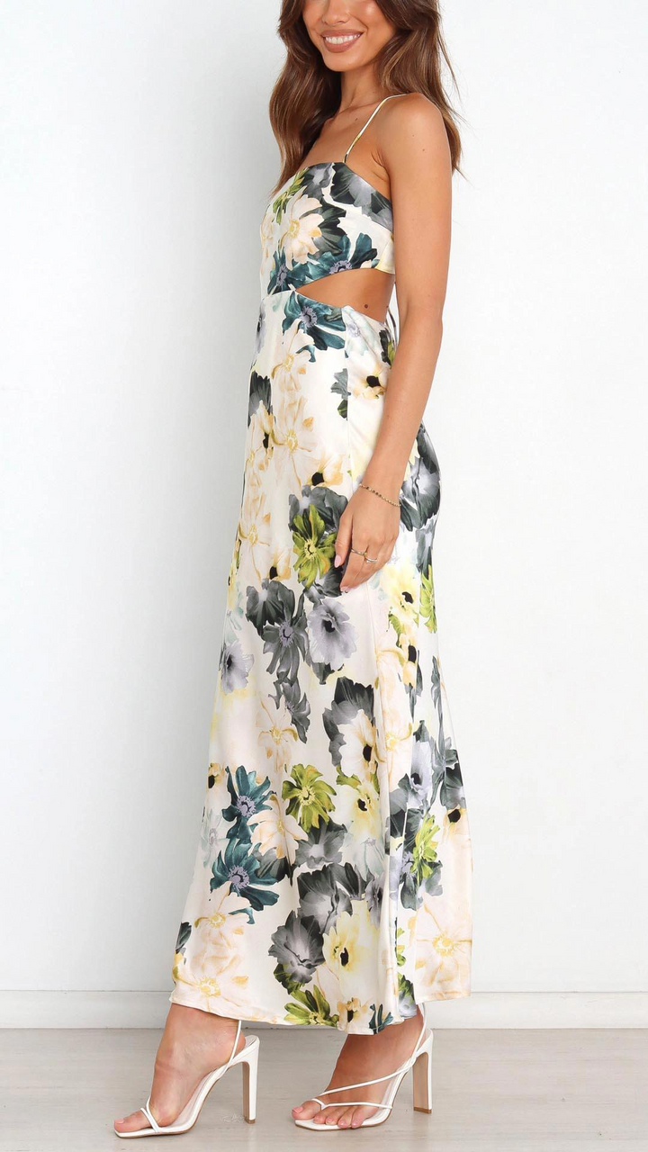 Stilla | Satin kjole med blomstertryk og elegant
