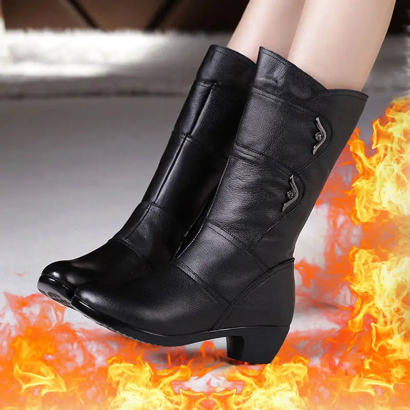 Stilla | Dame Mid-Calf Platform kilehæl chunky heel støvler