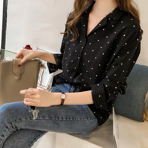 Stilla | Elegant Bluse Med Lange Ærmer og Pletter