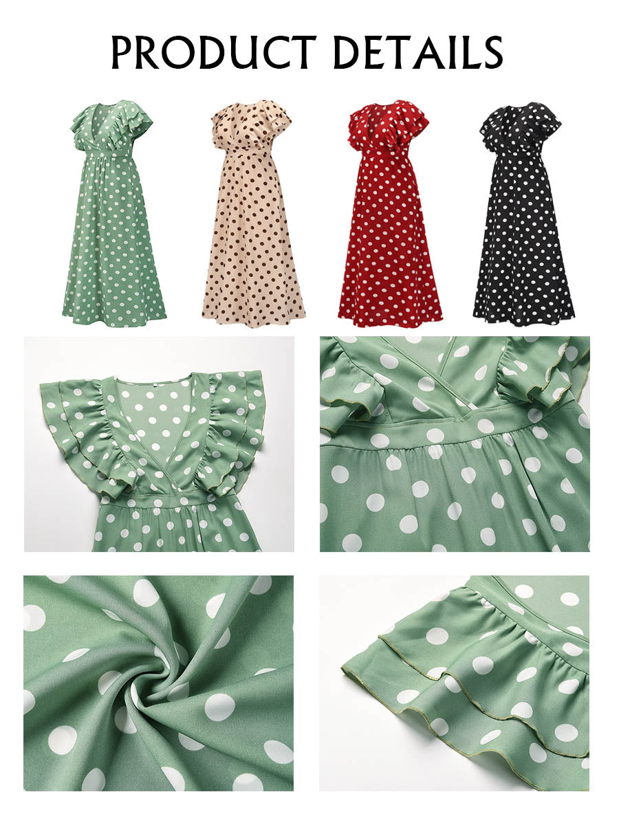 Stilla | Polka Dot V-hals Kappe Ærme Maxi Kjole