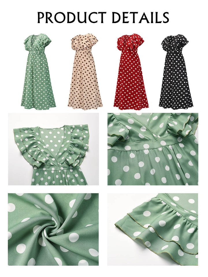 Stilla | Polka Dot V-hals Kappe Ærme Maxi Kjole