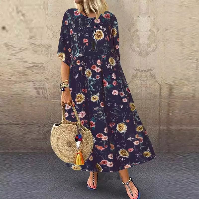Stilla | Lang Elegante Kjole Med Blomstermotiver