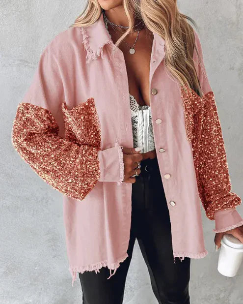 Stilla | Trendy Patchworkjakke Med Pailletter