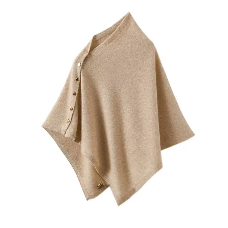 Stilla | Knapdetalje Poncho - Asymmetrisk Design med Draperet Snit
