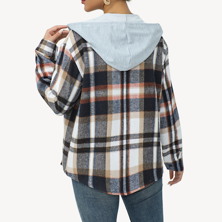 Stilla | Damers Skak Button-Down Shaket med Hætte
