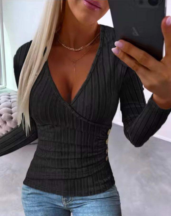 Stilla | Elegant, Tæt siddende Strikpullover med V-Udskæring