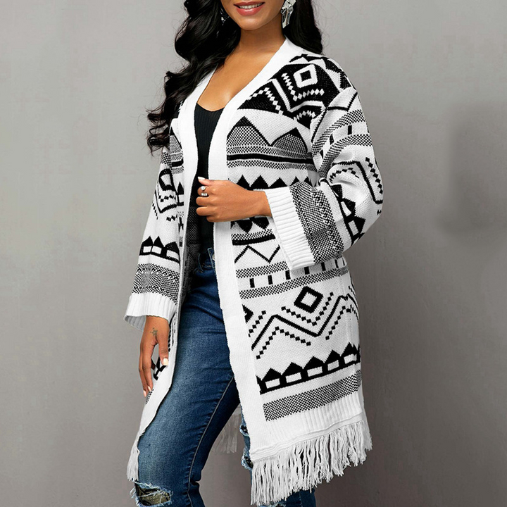 Stilla | Dame-cardigan med geometrisk tryk