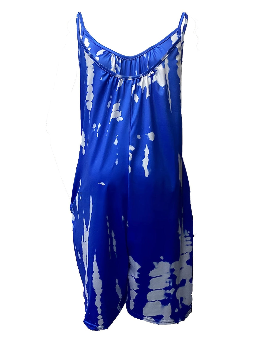 Stilla | Boho Blue Tie Dye Ærmeløs Romper Med Rund Hals