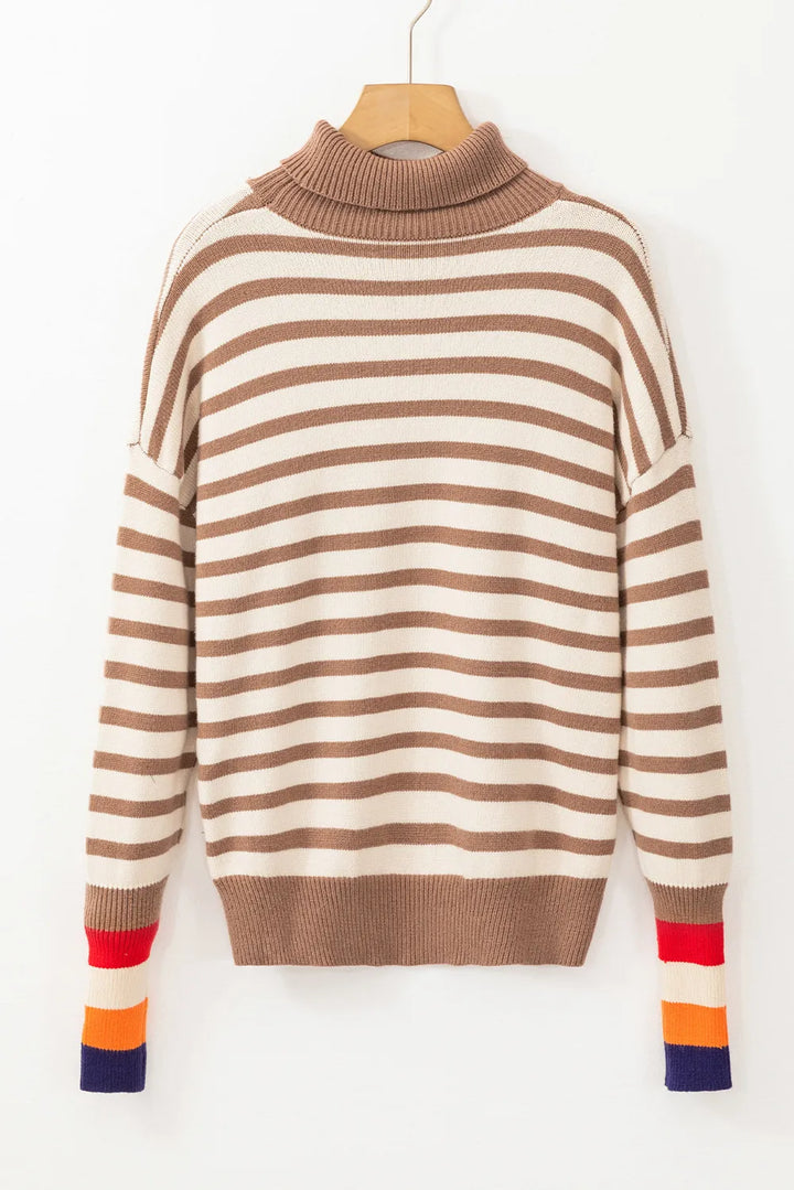 Stilla | Stribet Rullekrave Sweater Med Lange Ærmer