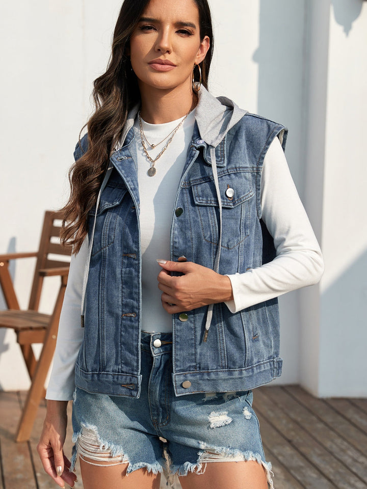 Stilla | Knap-Op Hættetrøje Denim Jakke