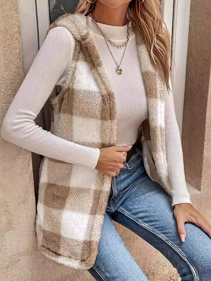 Stilla | Rutet, Polstret Gilet Med Hue