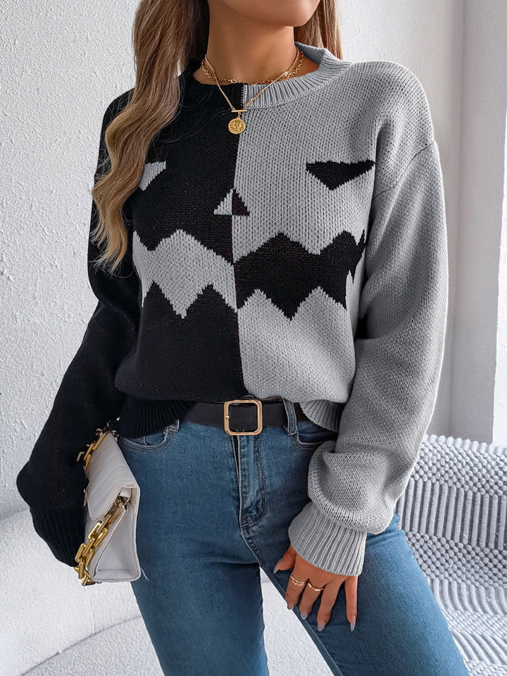 Stilla | Kontrastærmer Pullover med Rundhalset til Trendy Looks