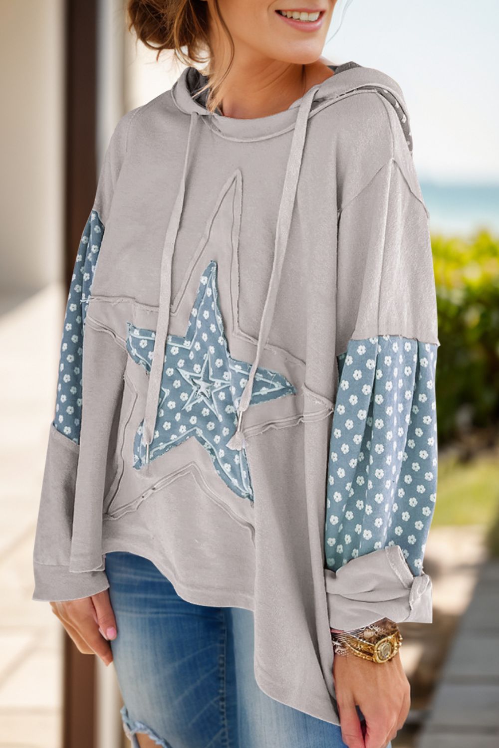 Stilla | Sweatshirt med lange ærmer, snor og stjernemønster