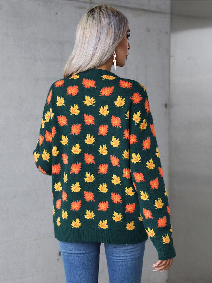 Stilla | Rundhals Pullover med Lange Ærmer og Ahornblad