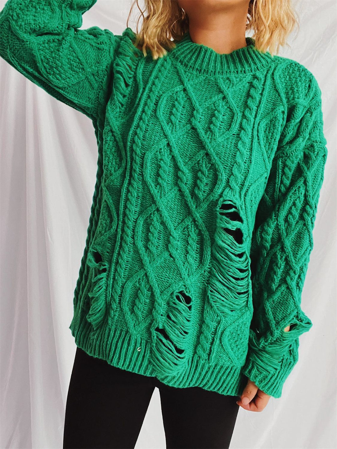 Stilla | Pullover med lange ærmer, rund halsudskæring, lavet af viklet stof med vintagestil
