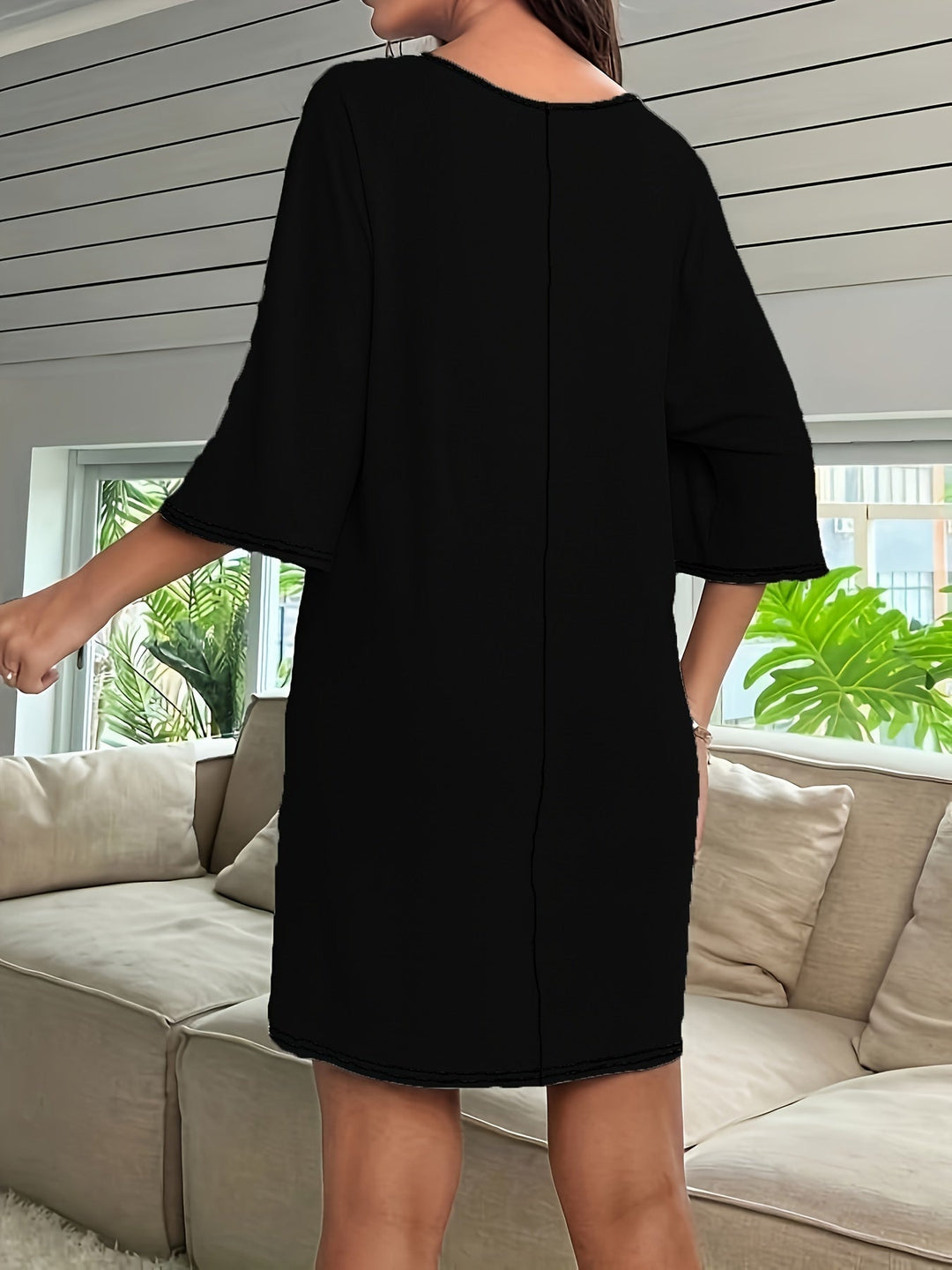 Stilla | Damekjole Plus Lounge Løs Let Sommerkjole Overstørrelse Med V-Hals