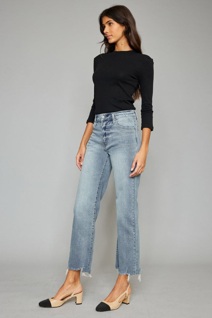 Stilla | Høj Talje Raw Hem Beskåret Bred Ben Jeans