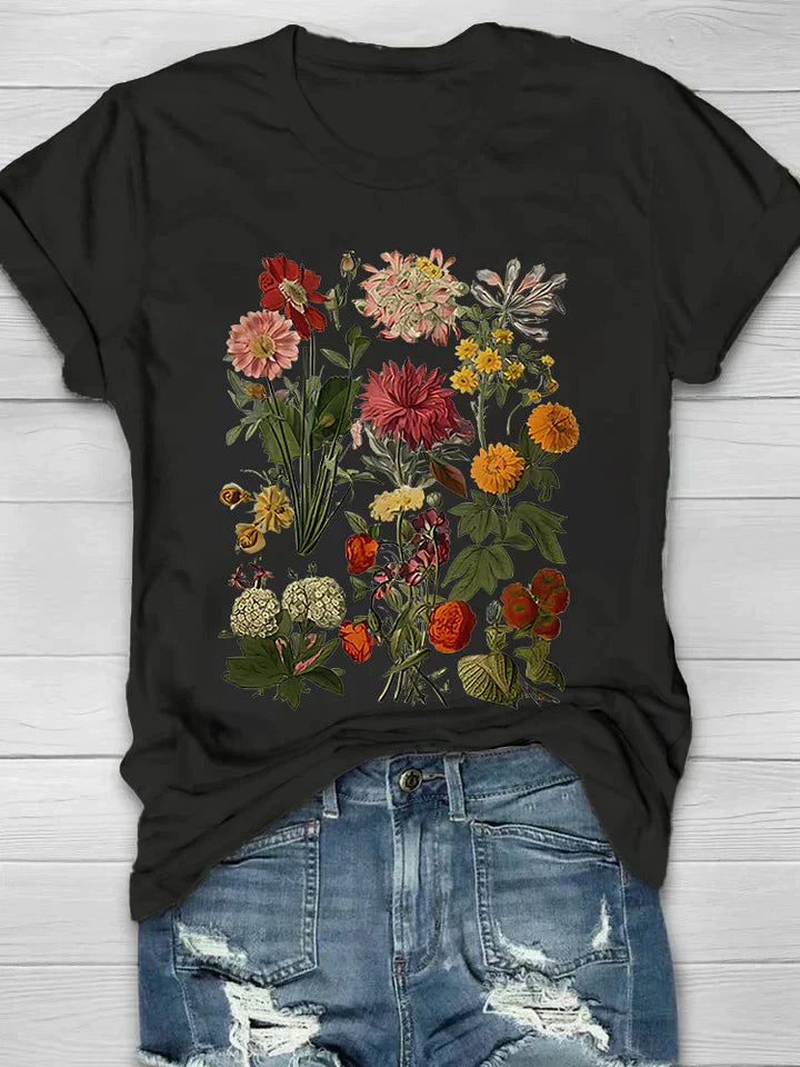 Stilla | Vintage Blomster Print Dame T-shirt