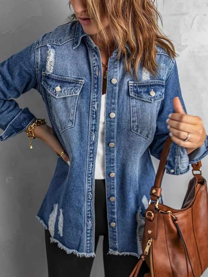 Stilla | Denimjakke Med Riflede Huller På Reverserne