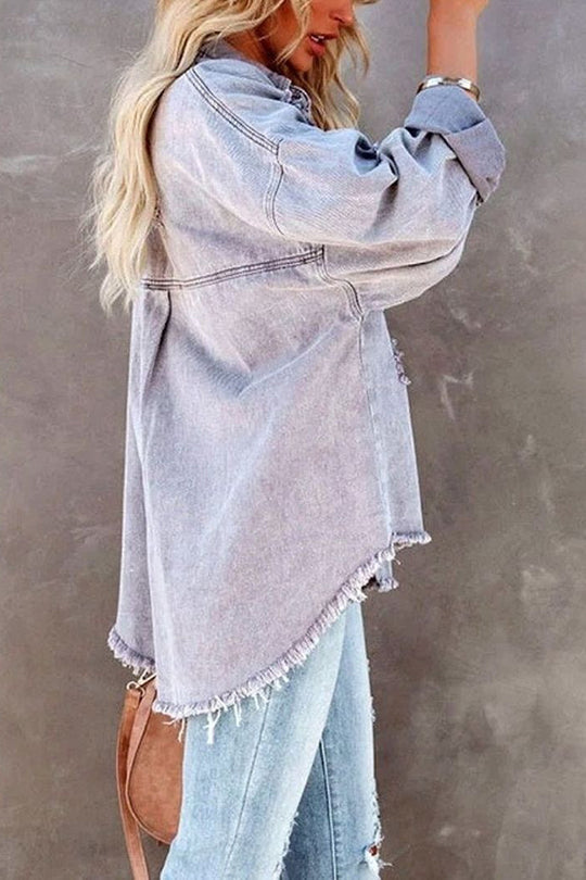 Stilla | Revers Langærmet Ripped Denim Jakke