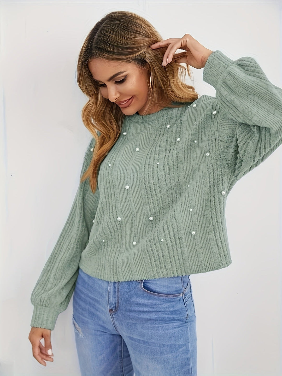 Stilla | Rib Pullover med Perle Detaljer