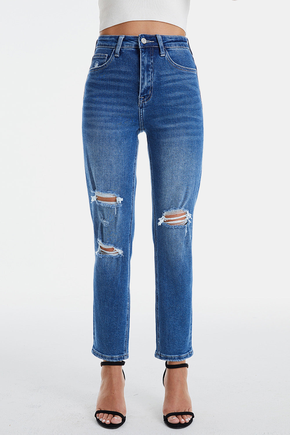 Stilla | Størrelsefulde Distressed Høj Talje Mom Jeans