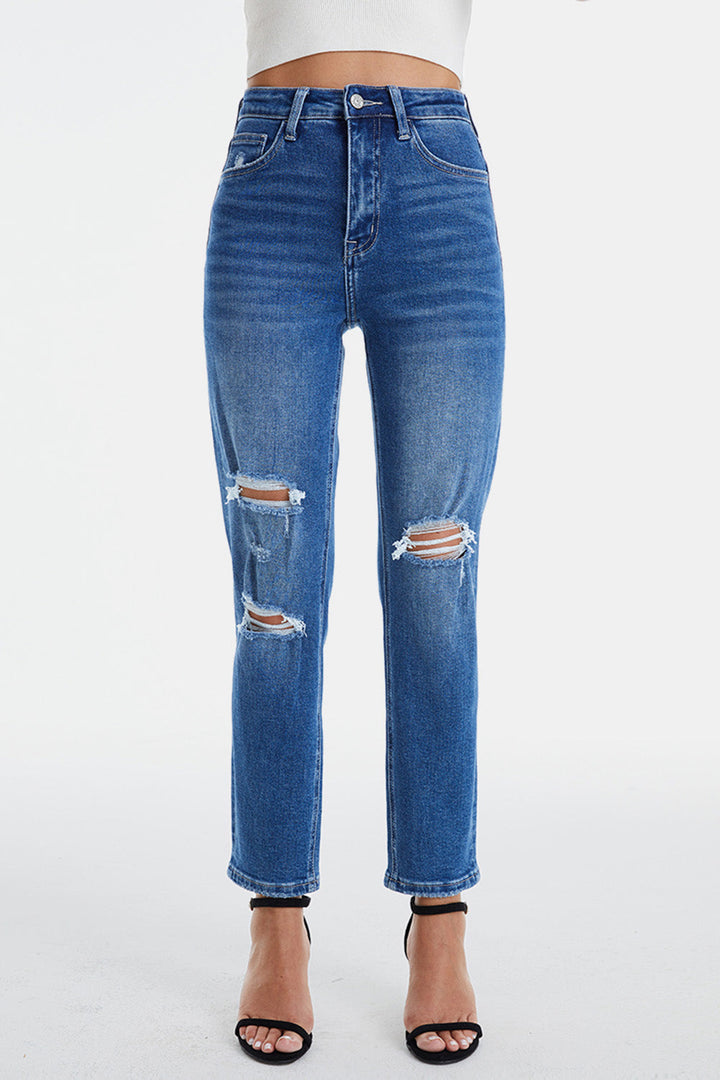 Stilla | Størrelsefulde Distressed Høj Talje Mom Jeans
