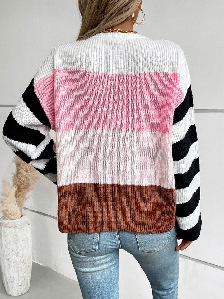 Stilla | Farveblokkede sweater med rund halsudskæring og lange ærmer